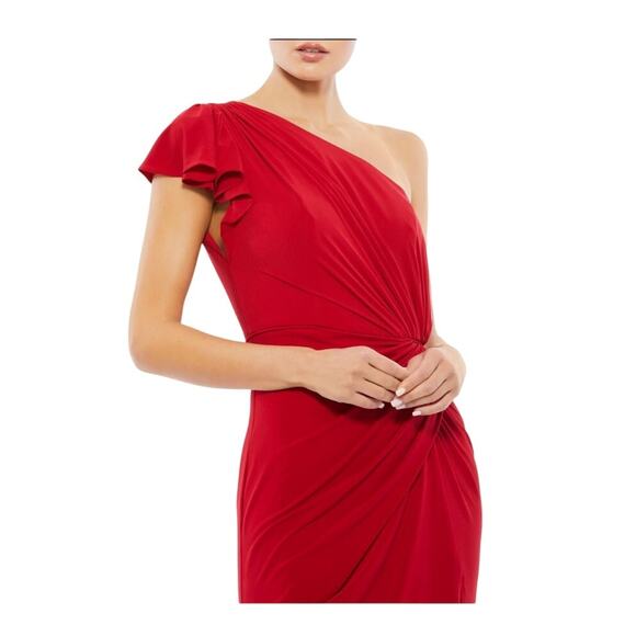 NWT 67858 Ieena for MacDuggal Red One shoulder faux wrap dress size 10 - Picture 3 of 13